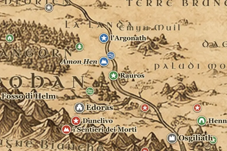 Rauros sulla mappa della Terra di Mezzo