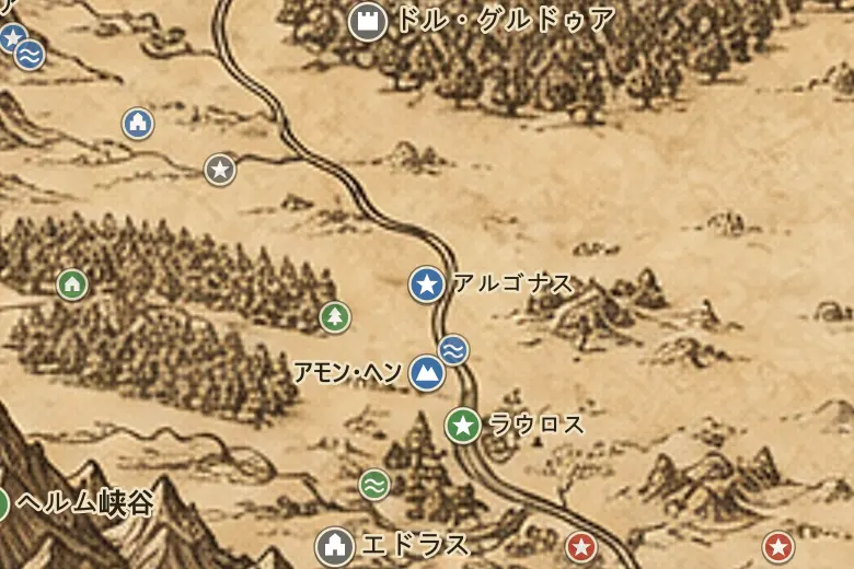 中つ国の地図上のアルゴナス