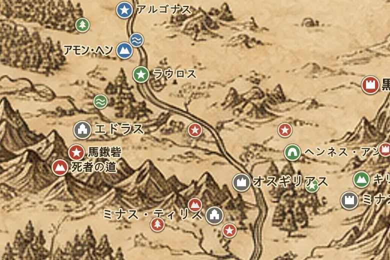 中つ国の地図上のカイア・アンドロス