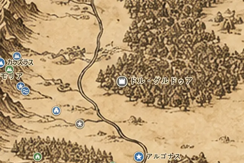 中つ国の地図上のドル・グルドゥア