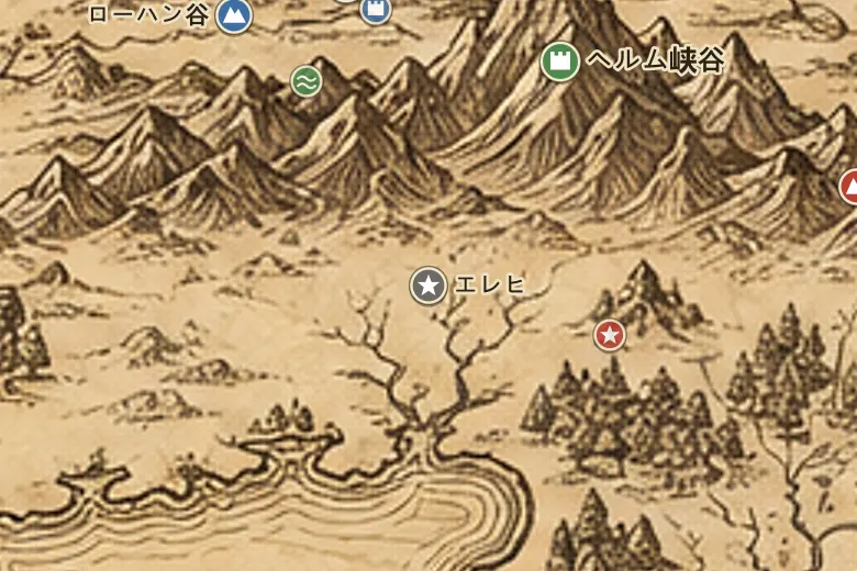 中つ国の地図上のエレヒ