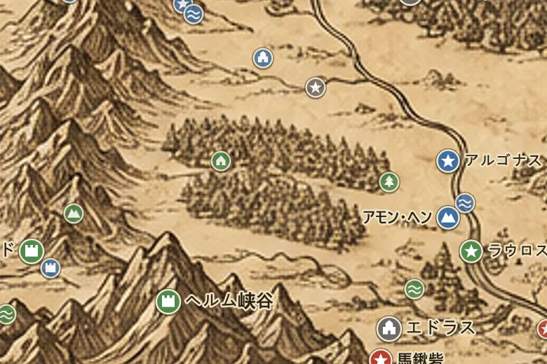 中つ国の地図上のファンゴルンの森