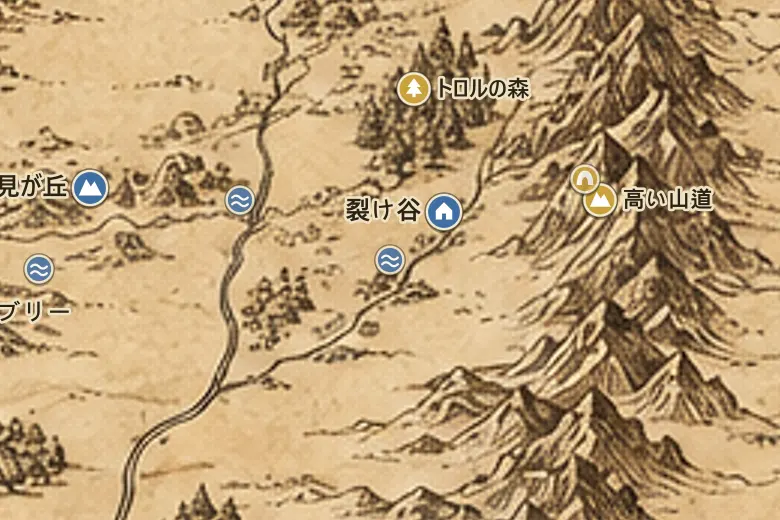 中つ国の地図上のブルイネンの浅瀬