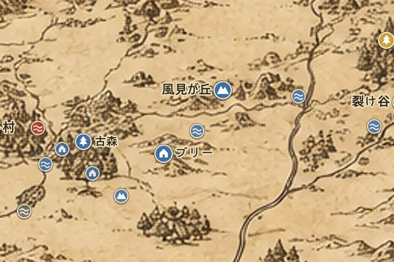 中つ国の地図上のブヨ水の沢地