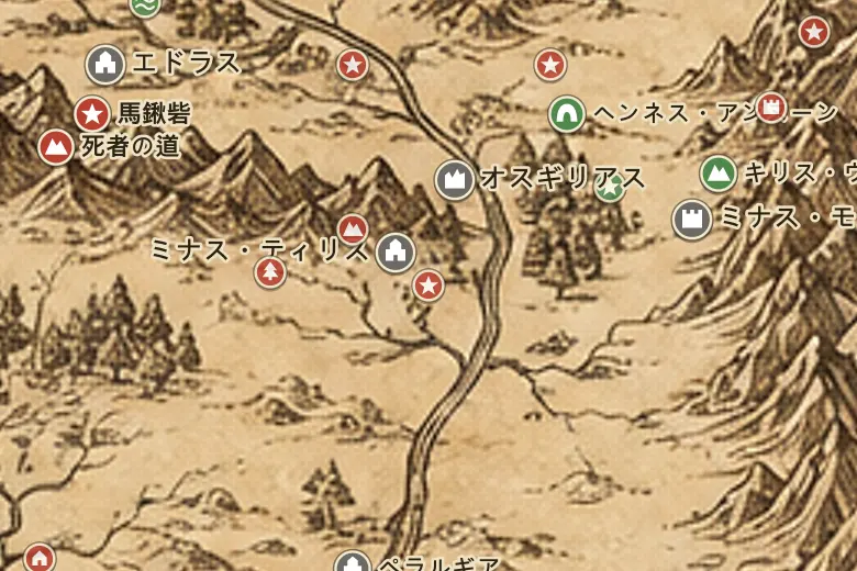 中つ国の地図上のペレンノール野