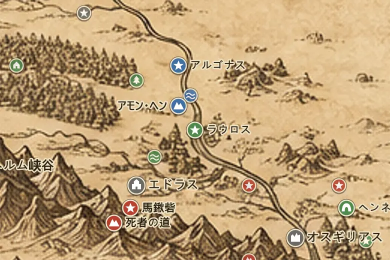 中つ国の地図上のラウロス