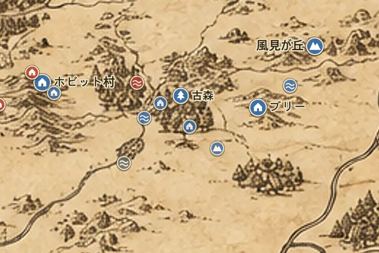 中つ国の地図上のトム・ボンバディルの家