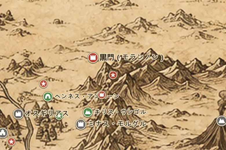 中つ国の地図上のウドゥーン