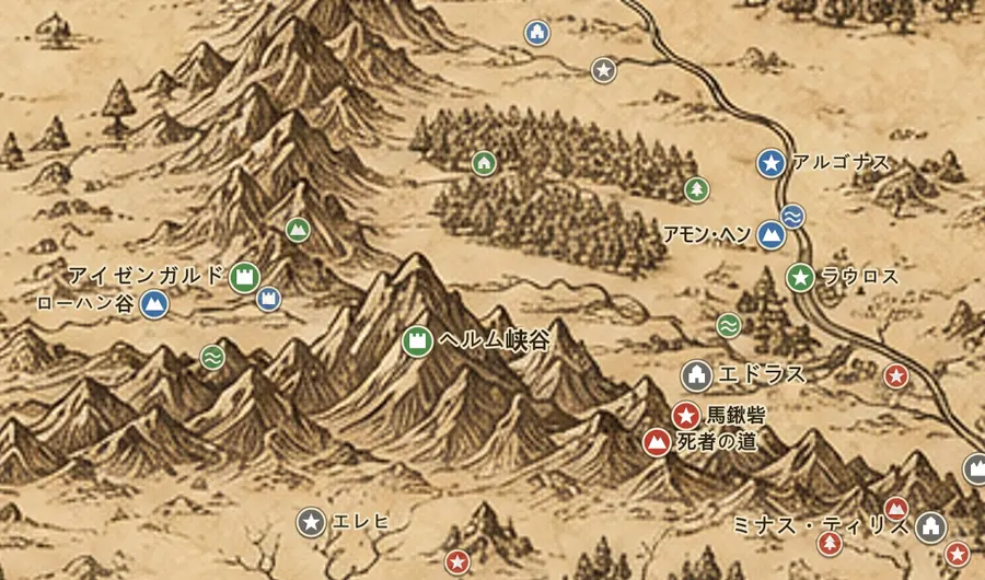 中つ国の地図上のローハン