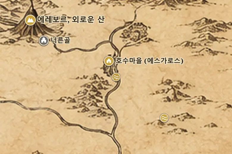 중간계 지도 속 긴 호수