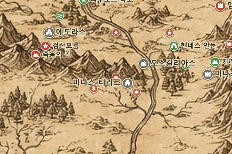 중간계 지도 속 민돌루인산