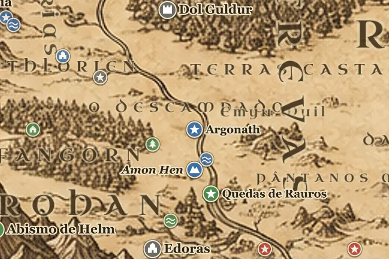 Argonath no mapa da Terra-média