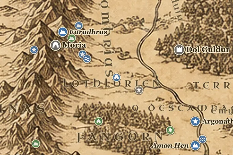 Caras Galadhon no mapa da Terra-média