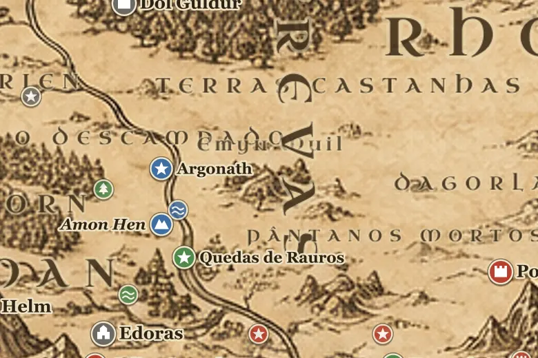 Emyn Muil no mapa da Terra-média