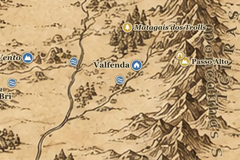 Vau do Bruinen no mapa da Terra-média