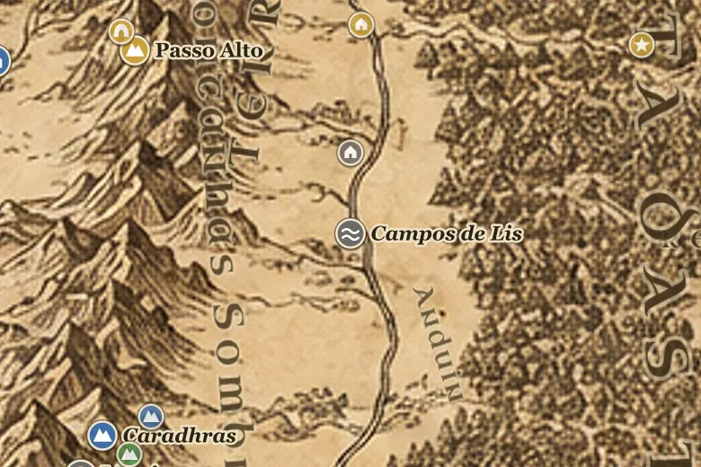Campos de Lis no mapa da Terra-média