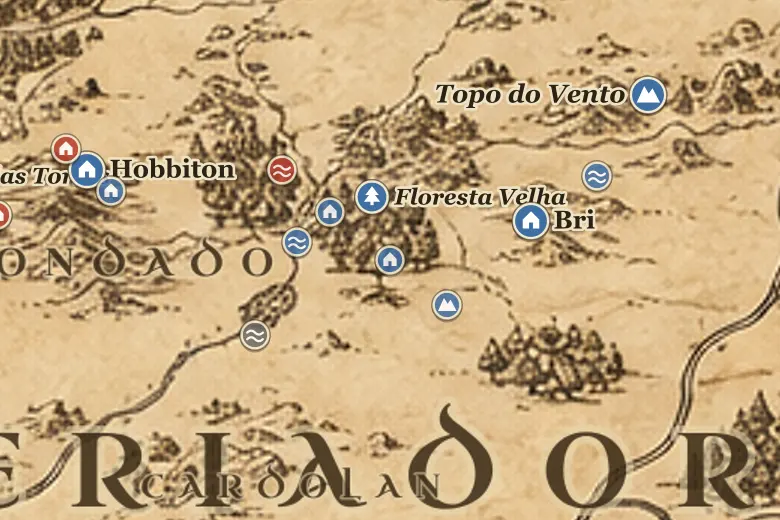 Casa de Tom Bombadil no mapa da Terra-média