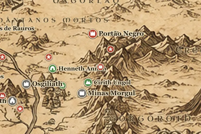 Torre de Cirith Ungol no mapa da Terra-média