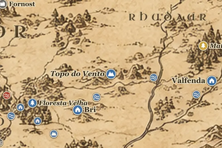 Topo do Vento no mapa da Terra-média
