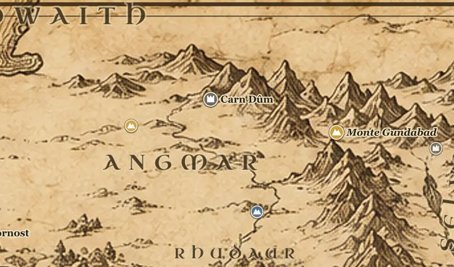 Angmar no mapa da Terra-média