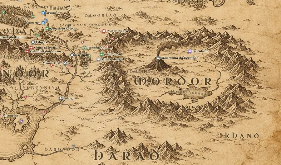 Mordor no mapa da Terra-média