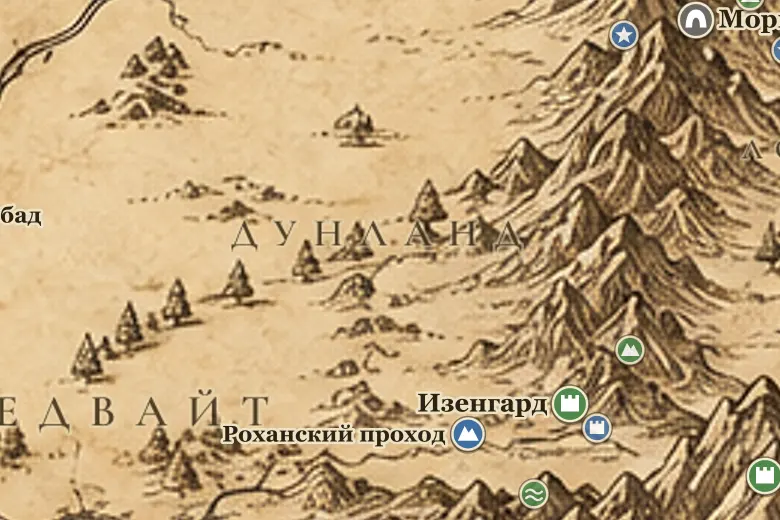 Дунланд на карте Средиземья
